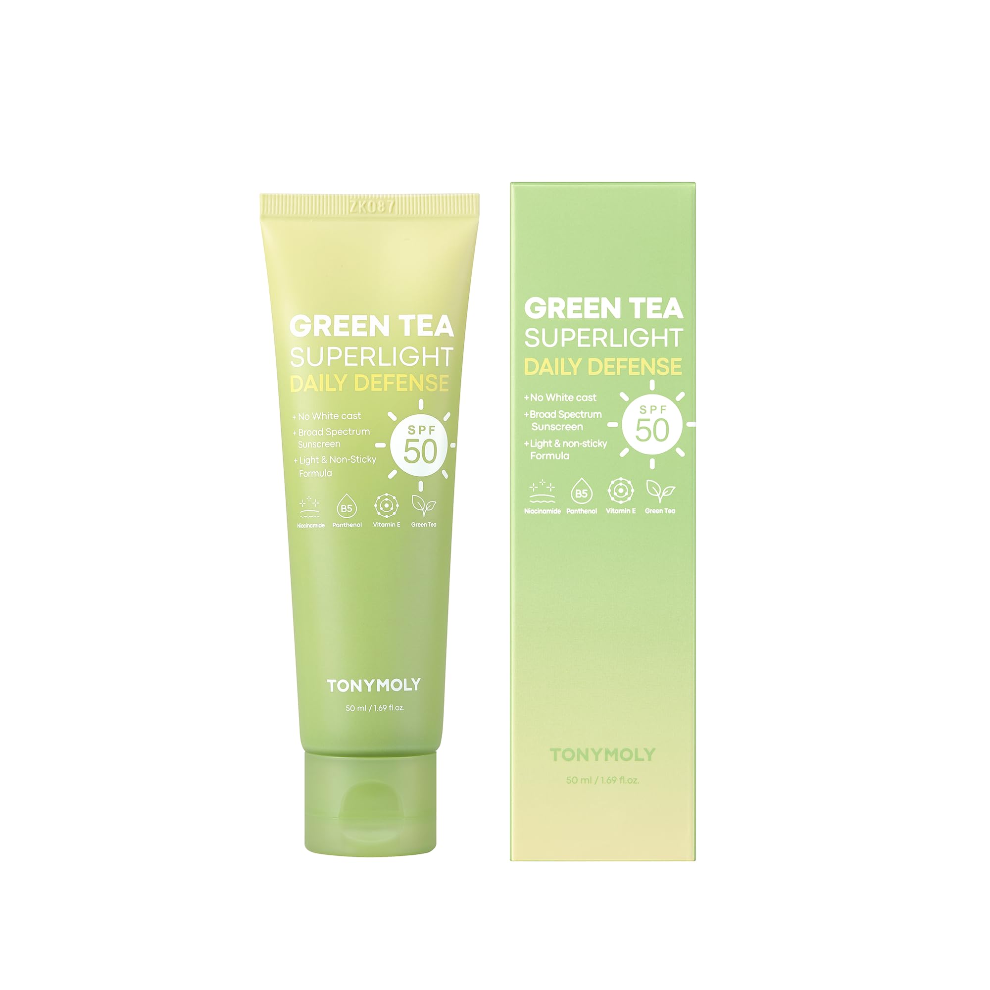 TONYMOLY Green Tea Korean Sunscreen SPF 50 – Non-Greasy Broad Spectrum Face Sunscreen with Niacinamide, Panthenol & Hyaluronic Acid, Travel Size 50ml