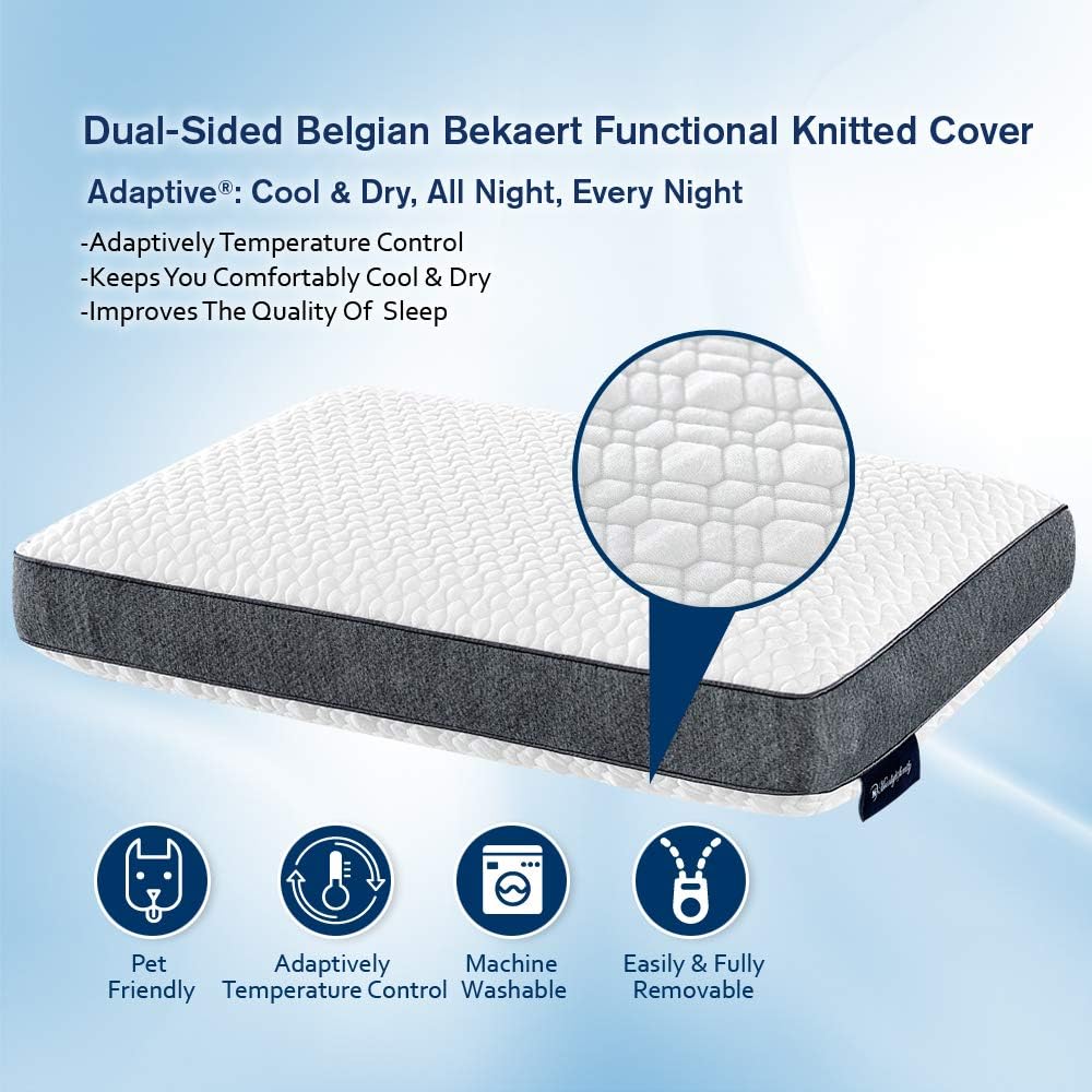 Moonlight Family Cooling Bed Pillow, Pet Friendly & TEMP Control Cover, EVOLON Inner Cover, Gel Memory Foam Neck Pillow for All Side Sleepers, Certi-PUR US & Oeko-Tex Certified, Queen Size: Kitchen & Dining