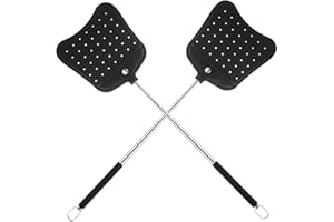 Foxany Leather Fly Swatter, Telescopic Fly Swatters Heavy Duty Set, Flexible Manual Flyswatters Pack, Extendable Swatter with Long Metal Handle for Indoor Outdoor, 2 Pack
