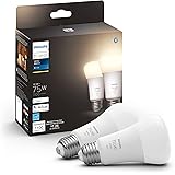 Philips Hue Smart 75W A19 LED Bulb - Soft Warm White Light - 2 Pack - 1100LM - E26 - Indoor - Control with Hue App - Works wi