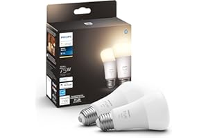 Philips Hue 2-Pack White A19 Medium Lumen Smart Bulb, 1100 Lumens, Bluetooth & Zigbee Compatible (Hue Hub Optional), Works wi