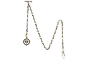 OyeahO Albert Chain Pocket Watch, T-bar Chain with Compass Pendant, Curb Link Chain 2 Hook Antique Fob T Bar for Men