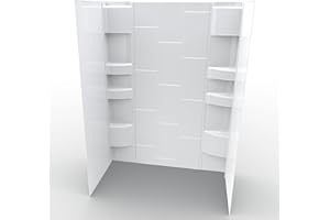 White Acrylic Shower Wall Surround 36"x 60"x 80" - Waterproof, Easy-to-Install, Two Shelf Units Kit Included - Shower Wall Surround Panels - Vertical Pattern, Dynamic Shelves - Noah William Home