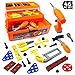 46 Piece Kids Toy Tool Set With Tool Box And Toy Power Tools - Kids Pretend Play Construction Tool Box, Workshop Accessories Toy Toolbox Set