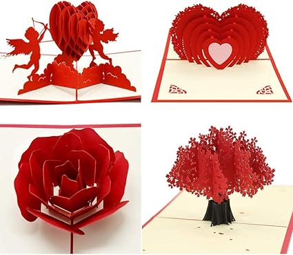 Nozomi 4 Pieces Saint Valentin Cartes 3d Pop Up Fleurs De Cerisier Fleur Cartes 3d Rose Coeur Cartes De Voeux Avec Des Enveloppes Pour La Saint Valentin Anniversaire Mariage Mari Femme Cadeau Amazon Fr