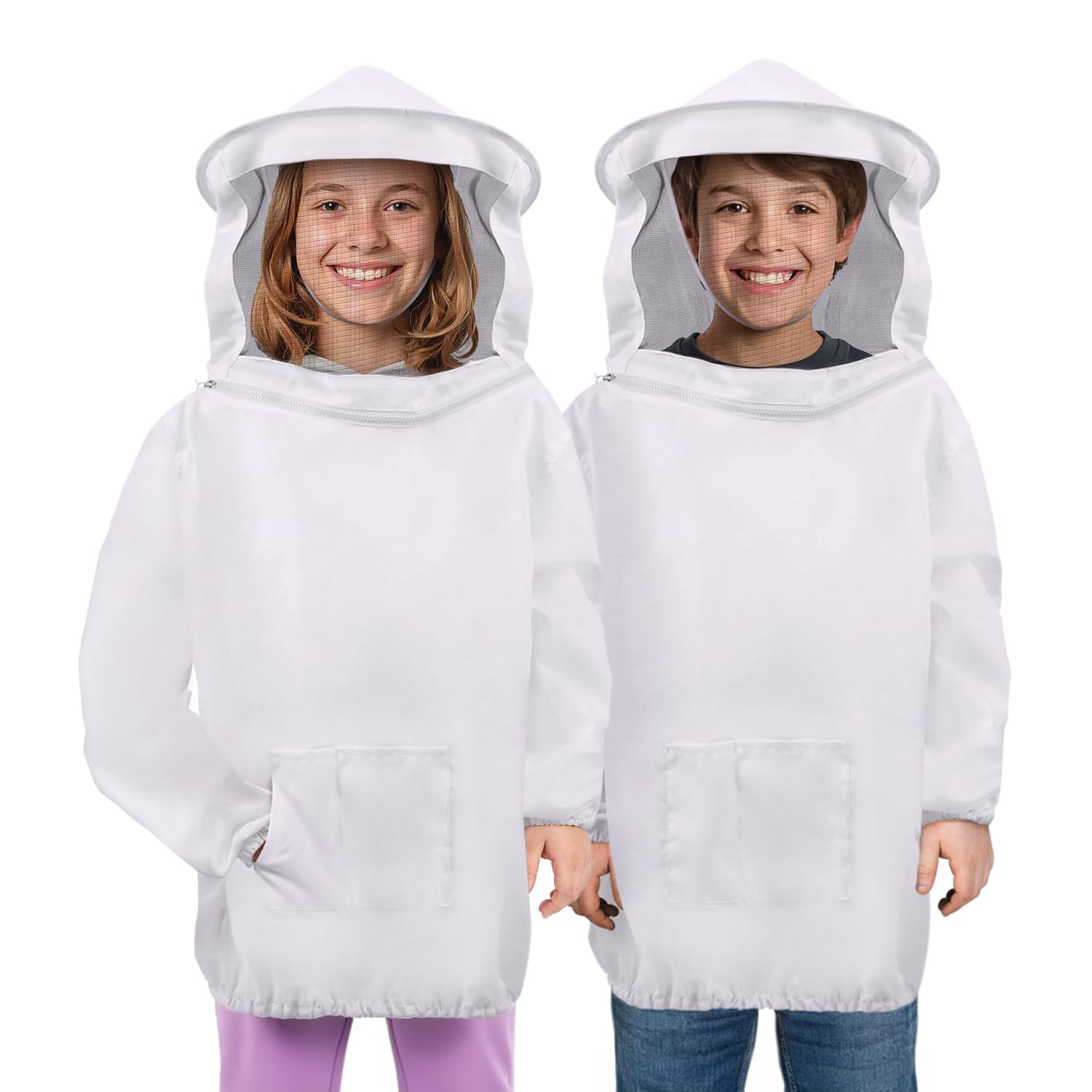 Flexzion Beekeeping Jacket - White Bee Keeper Suit for Men & Women with Protective Veil - Sting Proof Pull Over Bee Protection Suit for Beginner & Professional Bee Keepers, Extra Large