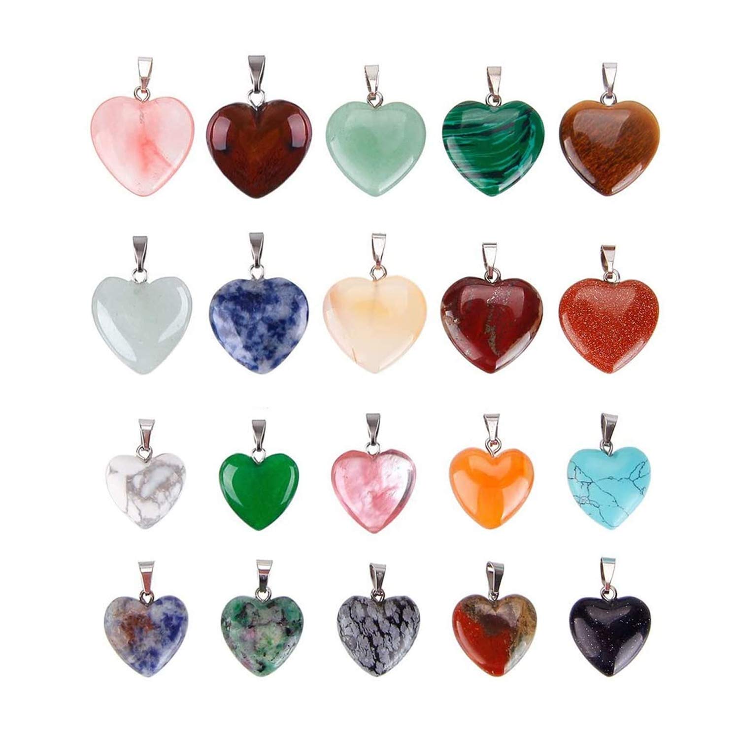 Lvcky 20 Pieces Heart Shape Stone Pendants Chakra Beads DIY Crystal
