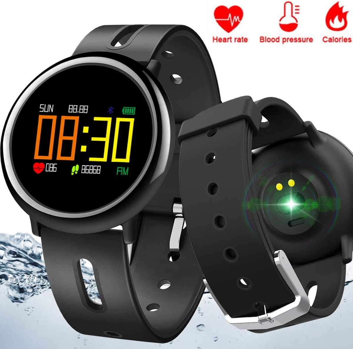 IP67 Waterproof Smart Watch, Fitness Tracker with Heart Rate Blood Pressure Sleep Monitor Sports Fitness Watch Pedometer Calorie Counter for Android iOS Women Men Kids Birthday Gifts