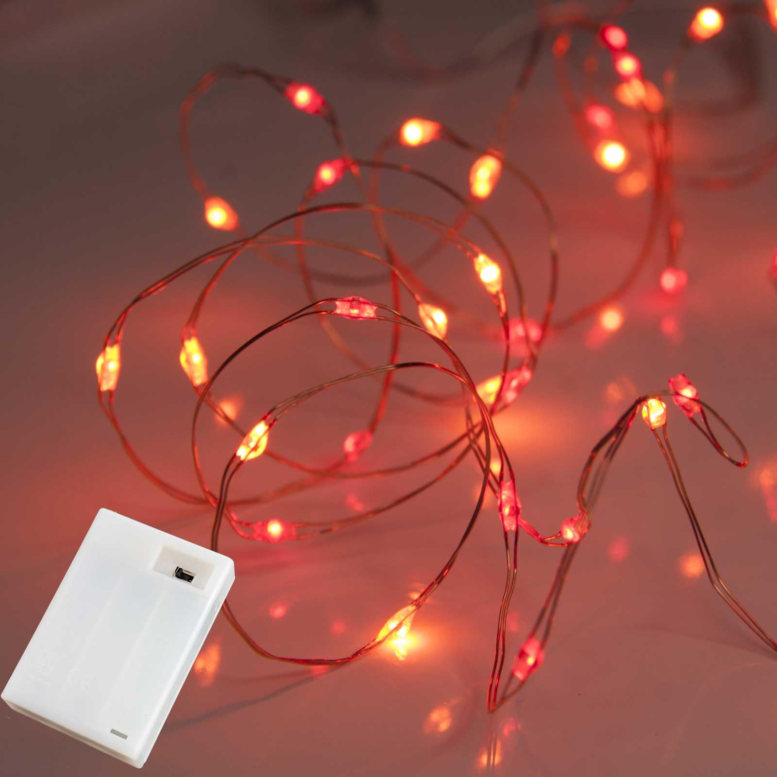 Qbis Christmas Lights - Battery Powered with 6hr Timer Mode. 40 LED Battery Fairy Lights. Red and Orange LEDs on Thin Copper Wire. Indoor use (40 Red & Orange)