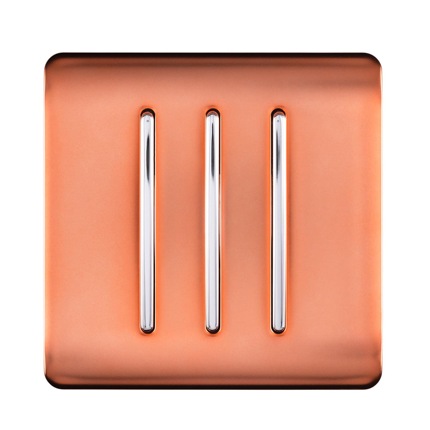 Trendi 3 Gang 2 way 240V Screwless Raised Front Plate Plastic Artistic Modern Glossy 10 Amp Chrome Rocker Triple Electrical Wall Light Switch Copper - ART-SS6CPR