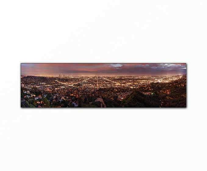 TOP Bilder! Wandbild xxl günstig & modern (los_angeles_by_night-40x150cm) Deko Bilder fertig gerahmt mit Keilrahmen groß im B