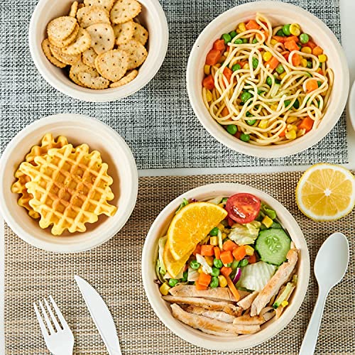 SYOSI Compostable Bowls, 12oz Disposable Paper Bowls, Biodegradable Soup Bowls Made of Natural Bagasse, Eco-Friendly Sugarcane Bowls for Salad Wheat Flakes 100 Pack (Nature)