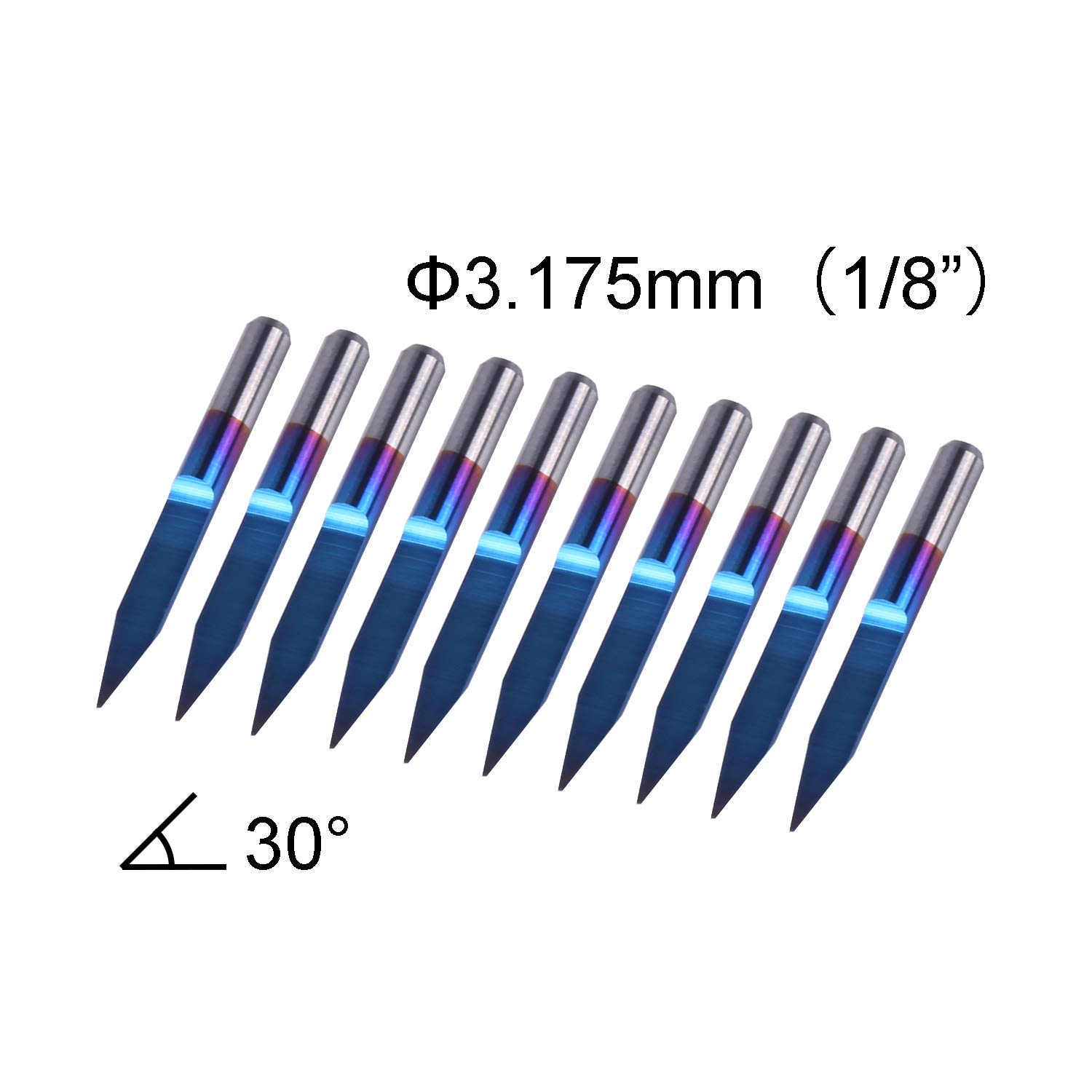Genmitsu 10Pcs Nano Blue Coat Engraving Bits, 30 Degree 0.1mm Tip 1/8