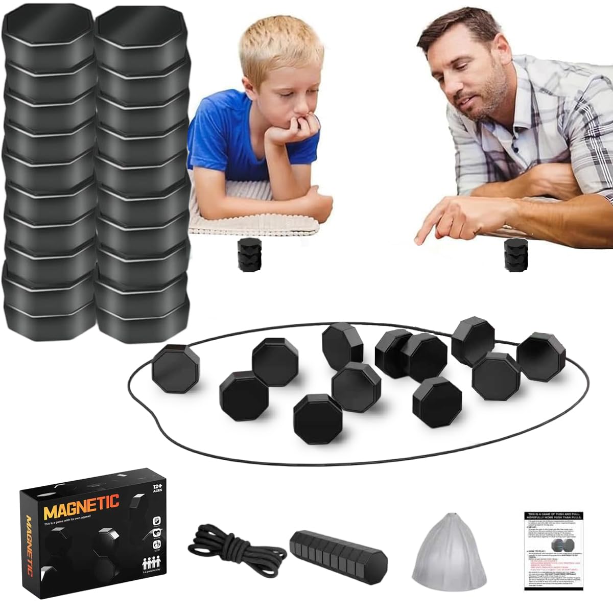 Magnetic Chess Game with Stones, Fun Strategy Game for Kids and Adults Magnetic Chess Game Set with 20 Stones & Rope Educational Training Board Games for Kids