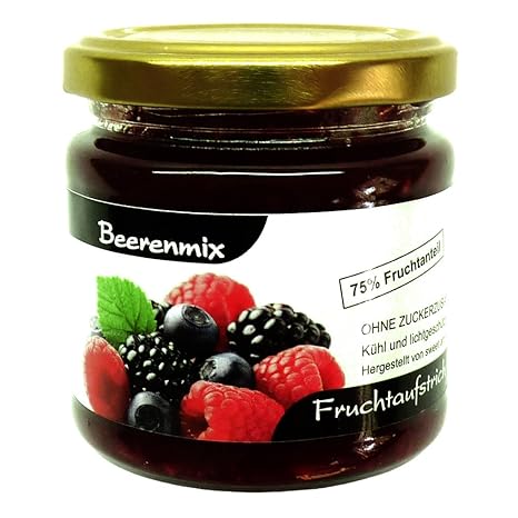 Xylit Fruchtaufstrich'Beerenmix' ohne Zuckerzusatz, nur mit Xylit gesüßt, 75% Fruchtanteil (mehr als Marmeladen), Low Carb, 2