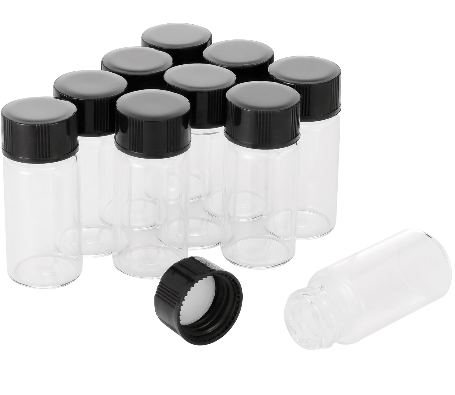 Rowiz 10PCS 5ml (0.18 Oz) Clear Liquid Sampling Sample, Small glass bottle with Black Screwcap