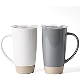 famiware Milkyway Coffee Mugs, 20oz Large Coffee Mug, Ceramic Mug Set of 2 with Lid, Cup Set with Handle for Latte, Tea, Cocoa, Milk, Home & Office, White and Dark Gray