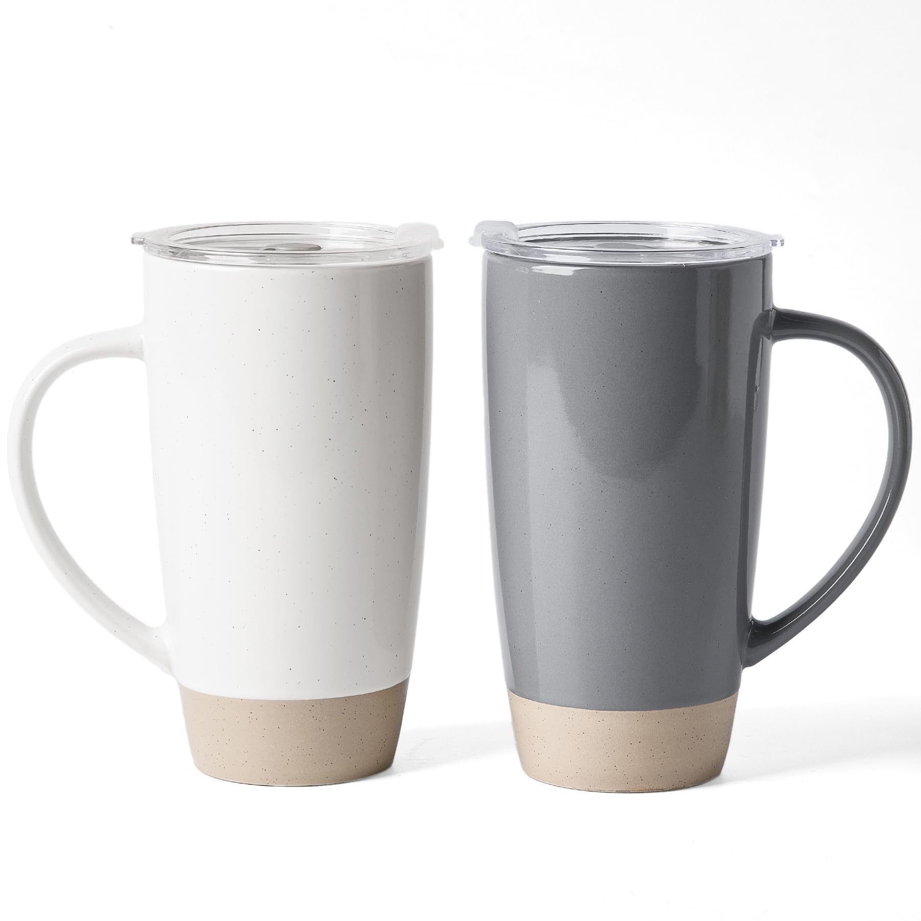 Photo 1 of famiware Milkyway Coffee Mugs, 20oz Large Coffee Mug, Ceramic Mug Set of 2 with Lid, Cup Set with Handle for Latte, Tea, Cocoa, Milk, Home & Office, White and Dark Gray
