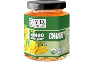 ZAYD ORGANICS Zayd Organic Mango Major Grey Chutney, Ready to Eat, Vegan, Glass Jar, USDA Organic, 12.3oz (350g)
