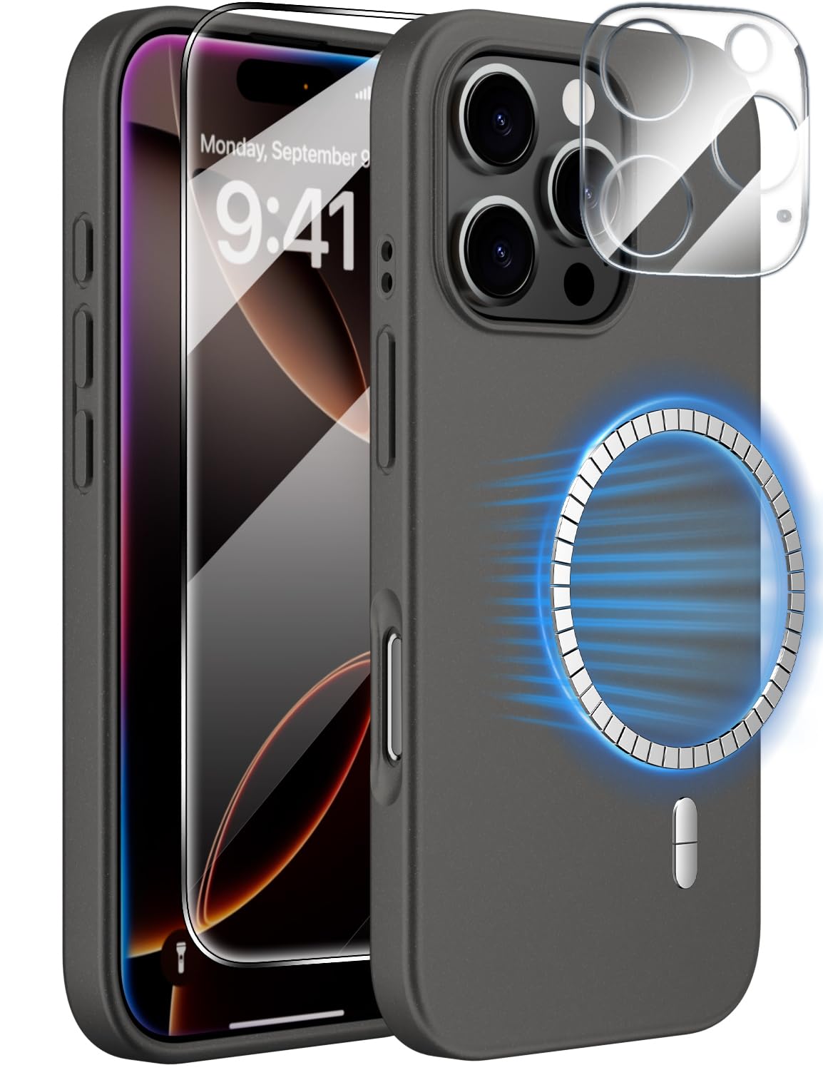 X-level 3 in 1 for iPhone 16 Pro Max Case for Magsafe with Camera Protection and Screen Protector, Shockproof, Matte Slim Silicone Phone Case for iPhone 16 Pro Max, Gray