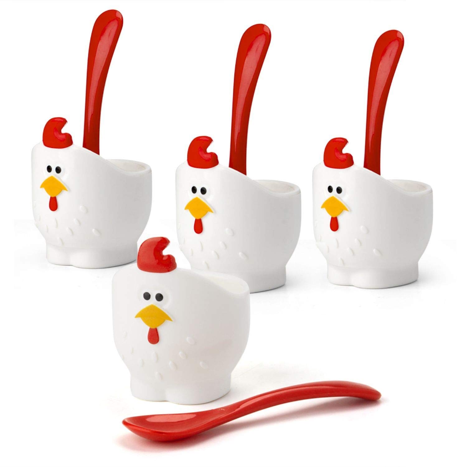 Joie Rooster Doodle Egg Cup Set, Durable and Easy to Clean, White, 4-Piece