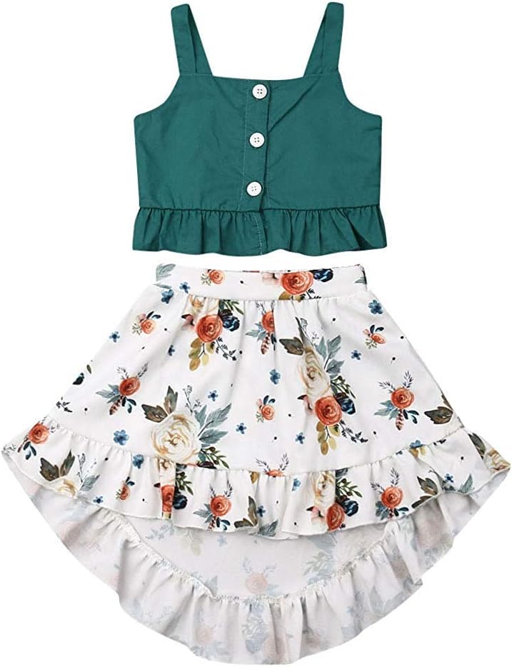 Toddler Baby Girl Floral Outfit Off Shoulder Crop Tops Tanks & Shorts Skirt Set Newborn Infant Summer Clothes