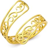 TEAMER Adjustable Filigree Flower Ring Stainless Steel Filigree Flower Ring Bohemian Jewelry Band Open Ring For Women