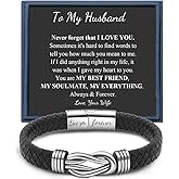 Memgift 𝐊𝐧𝐨𝐭 𝐁𝐫𝐚𝐜𝐞𝐥𝐞𝐭 𝐟𝐨𝐫 𝐌𝐞𝐧 Valentines Day Birthday Gifts for Son Grandson Husband Boyfriend Brother Man Black Braided Leather Infinity Bracelets Lettering Love You Forever