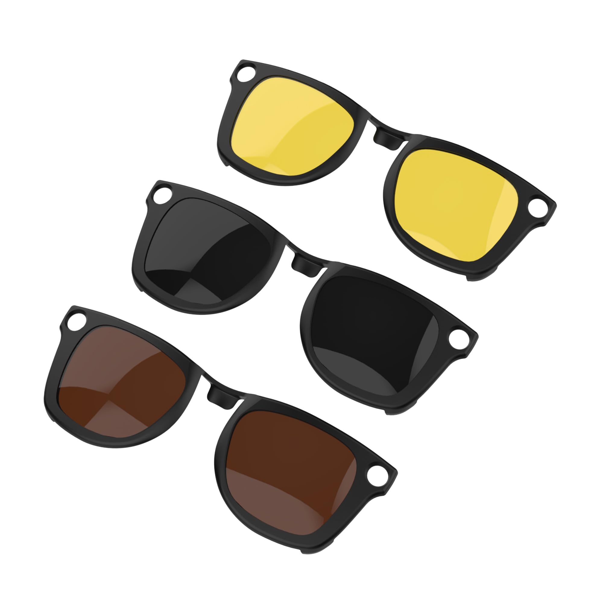 Photo 1 of RCstyle Polarized Clip Compatible With Ray-Ban Meta Wayfarer (RW4006 Size M Standard 50-22) Smart Glasses Color Changing Clip Set (Brown, Night Vision Yellow, Black)