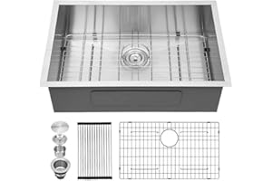 Kichae 27 Inch Kitchen Sink Undermount 27X18 Inch Kitchen Sink Stainless Steel Deep Single Bowl Round Corner 16 Gauge Undermount Kitchen Sink Handmade Basin