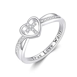 HUKKUN Purity Ring Sterling Silver Heart Cross Ring