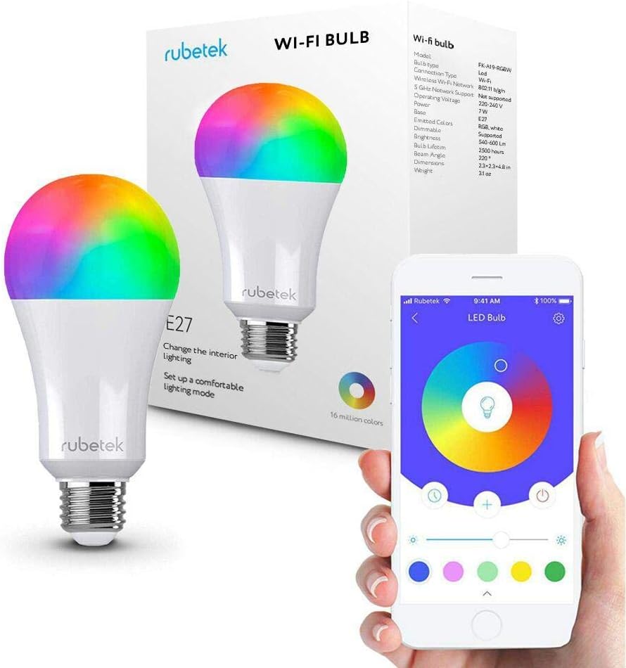 Smart WiFi LED Light Bulb-LED RGB Color Changing Bulbs-Compatible with Amazon Alexa Echo and Apple HomeKit, No Hub Required, A19 E26 Multicolor