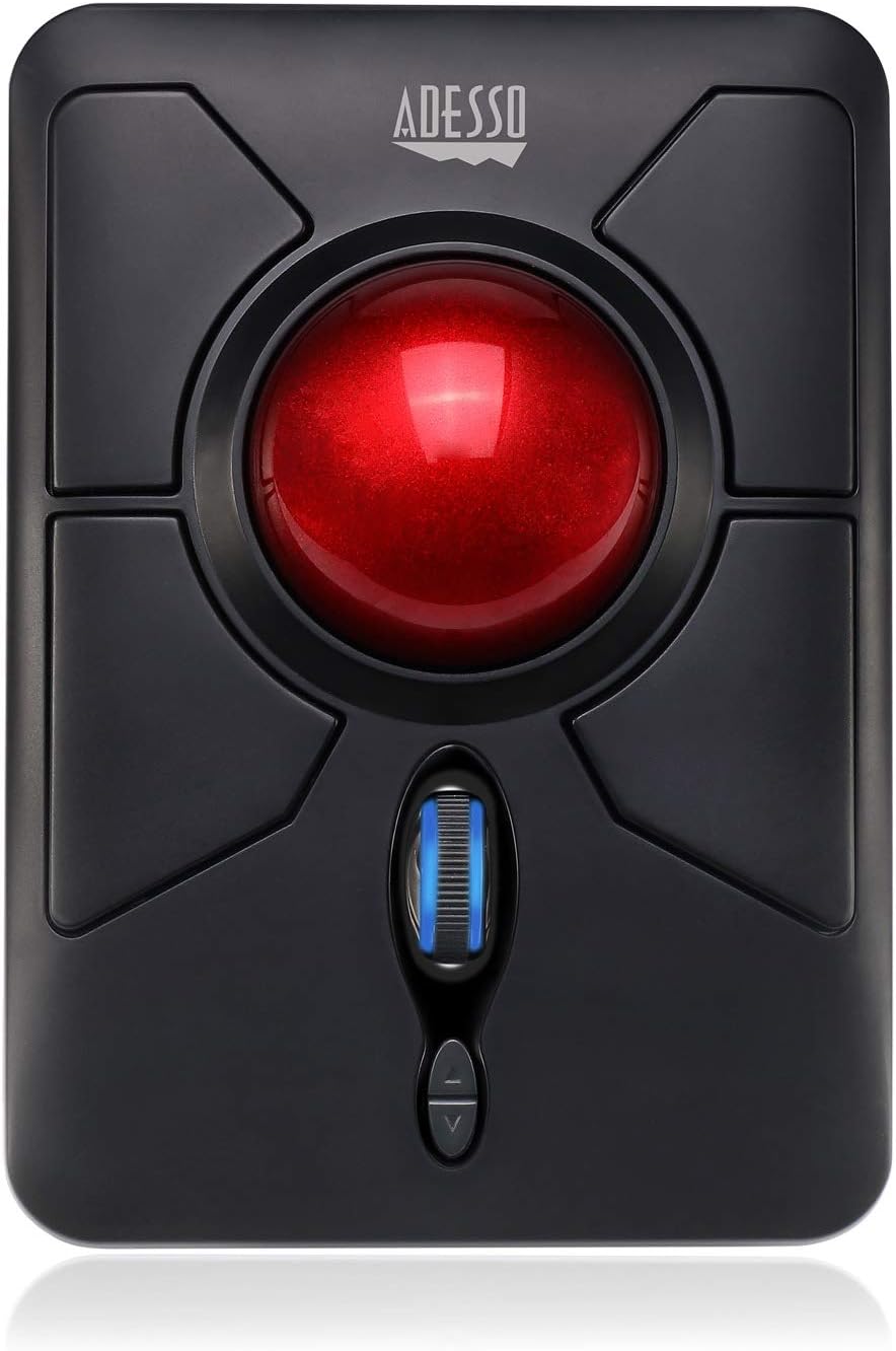 Adesso 2.4Ghz Wireless Programmable Ambidextrous Ergonomic Trackball Mouse, with, Black, iMouse T50