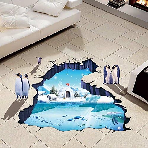 Hongrun Waterproof wear floor-3d wall-living room bathroom floor posters creative polar glacier 98 * 58cm