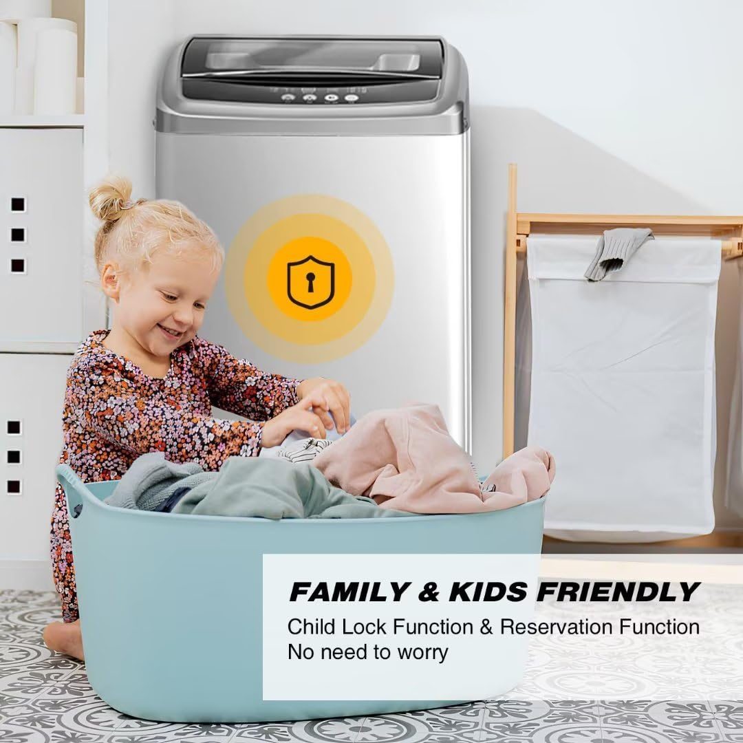 Apartment Washing Machine, 17.8 lbs Portable Washing Machine with 8 Water Levels and 10 Wash Promgrams, Small Washer Machine for Home and Apartment