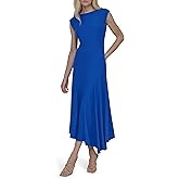 DKNY Women's Sleeveless Jewel Neck Asymmetrical Hem Midi Dress