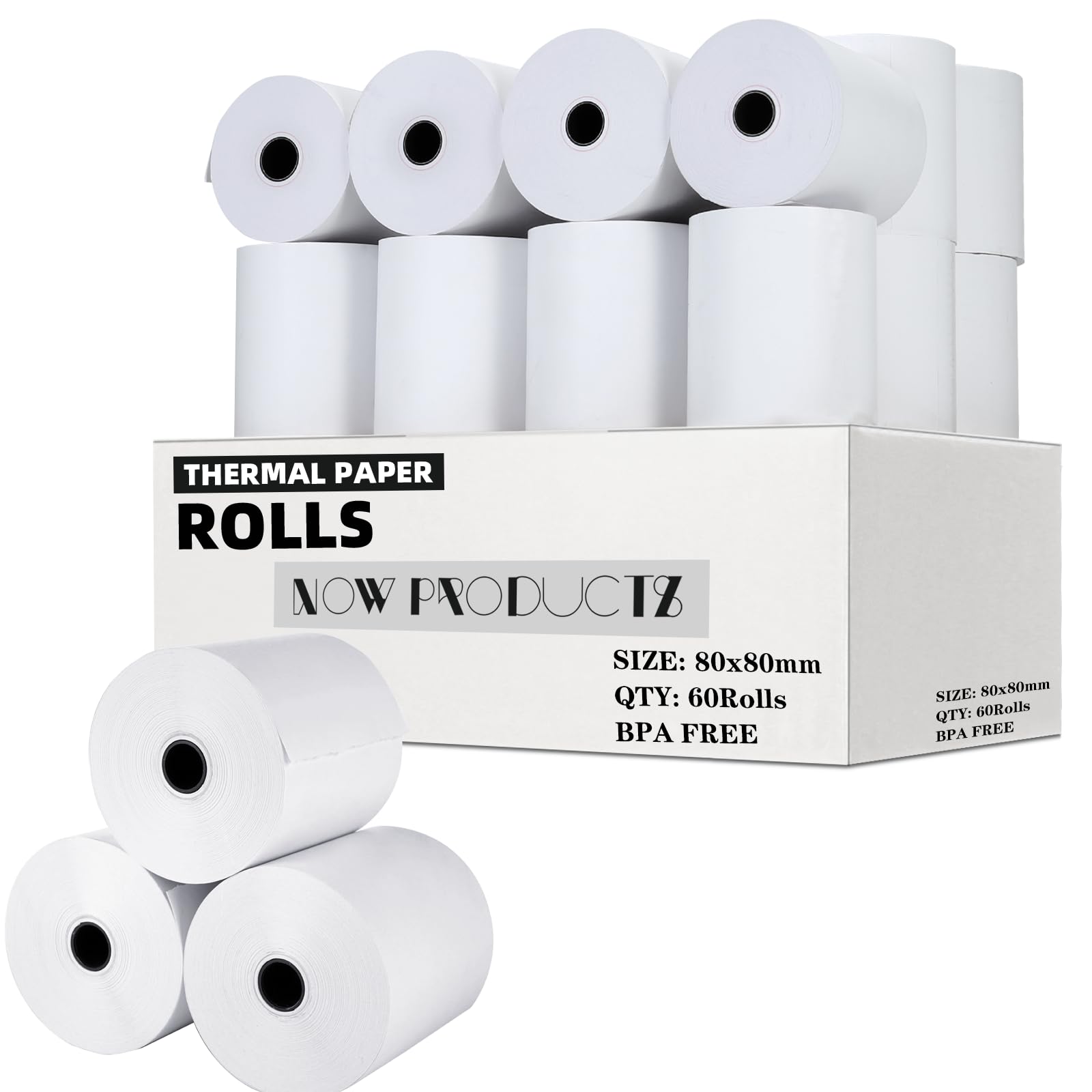 80 x 80 mm Till Rolls BPA Free Thermal Receipt Paper (60 Rolls) for PDQ Credit Card Machines, POS, Cash Register Great for Small Business Premium Quality White
