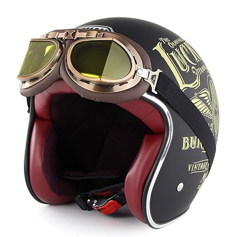 SOMAN Vintage Open-Face Motorcycle Helm Motorbike Jet Bobber Chopper Crash 3/4 Helm DOT-Zertifizierung mit Harley-Brille Sun 