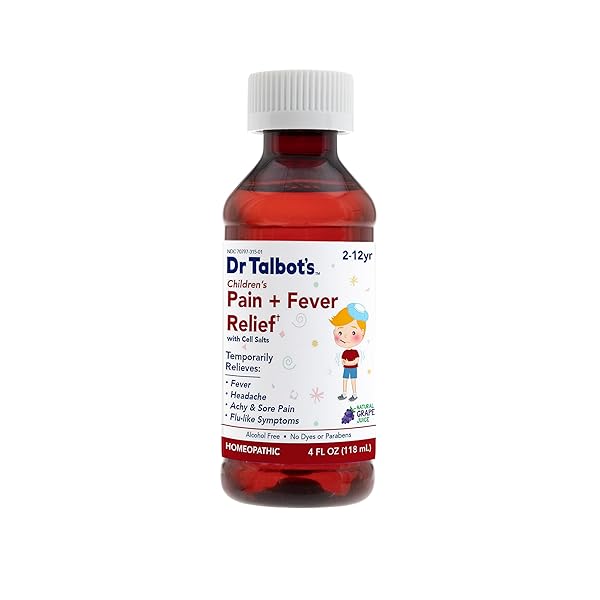 DR. TALBOT’S PAIN + FEVER RELIEF LIQUID MEDICINE WITH NATURALLY INSPIRED INGREDIENTS FOR CHILDREN, INCLUDES DOSAGE CUP, GRAPE JUICE FLAVOR, 4 FL OZ (PACKAGING MAY VARY)