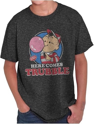 Amazon Com Vintage Dubble Bubble Here Comes Trouble Youth T Shirt Clothing