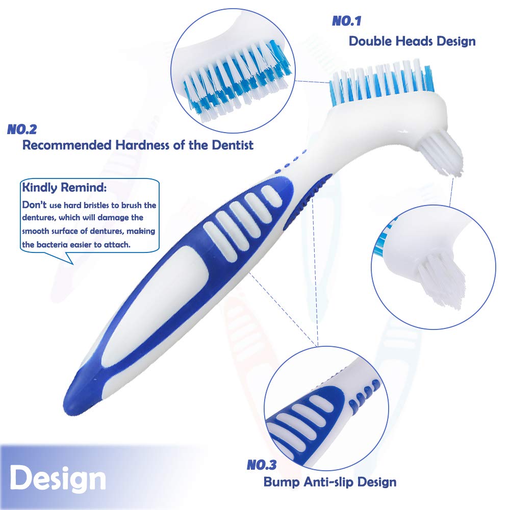 3Pcs Denture Cleaning Brush, AUHOKY Premium Hygiene Denture Cleaner Toothbrush, False Teeth Brushes for Denture Care - Multi-Layered Bristles &Ergonomic Handle (3Colors): Health & Personal Care