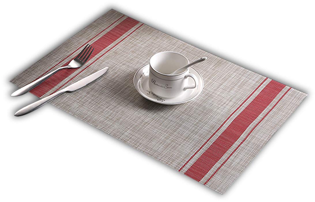 Ranvi Placemats, Heat-Resistant Placemats Stain Resistant Anti-Skid Washable PVC Table Mats Woven Vinyl Placemats, Set of 5 (Red)