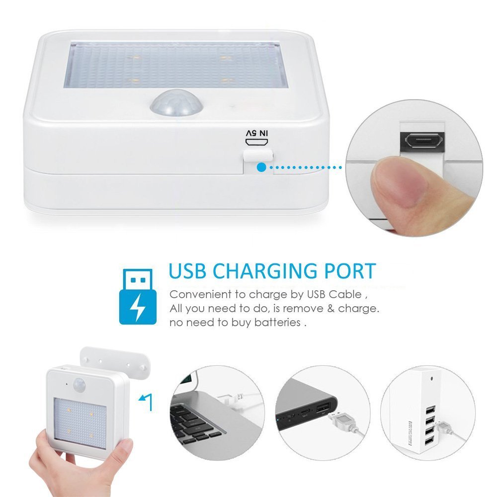 Rechargeable Motion Sensor Lights - Solarmks New Design Cordless Night Light, Safe Lights for Closet, Cabinets, Stair, Attic, Hallway, Warehouse, Garage (White, Pack of 2)