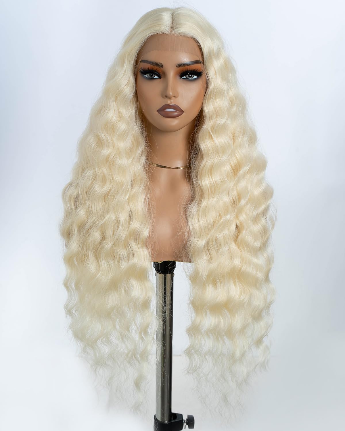 Style Icon Blonde wig 613 Synthetic Lace Front Wigs 30 inches Long Curly Wavy Wigs Deep Middle Part Wigs for Women Heat Resistant Fiber