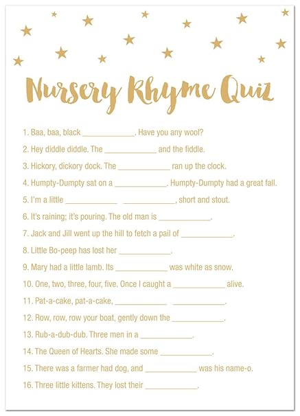 24 Cnt Gold Stars Baby Shower Nursery Rhymes Quiz 24 Cnt Gold Stars Baby Shower Nursery Rhymes Quiz