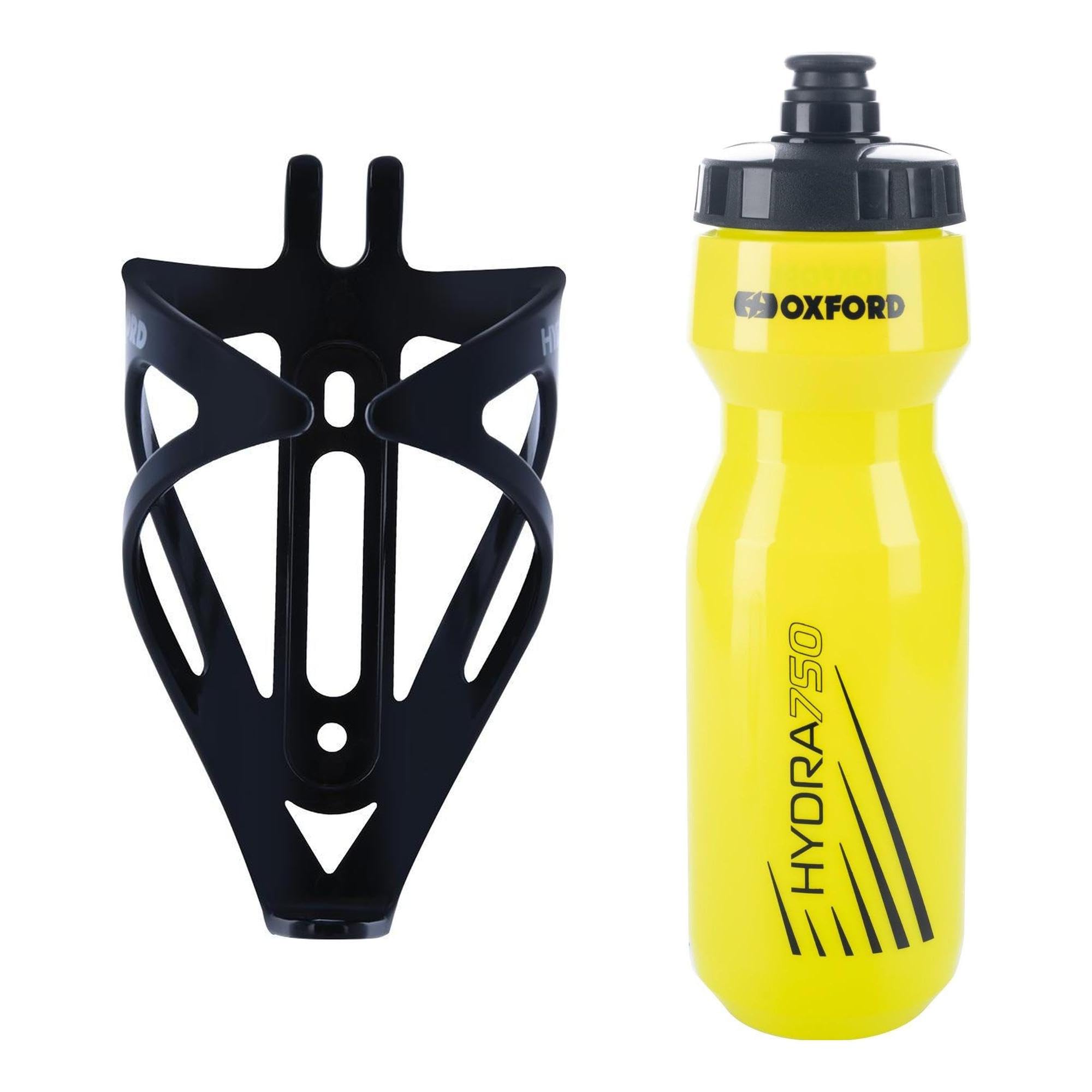 Oxford Bike Bottle Holder and 750ml Yellow BPA-Free Water Bottle Set - Durable Matt Black Cage, Universal Fit for Road and Mountain Bikes, Easy Install - Perfect for Outdoor Cycling and Hydration