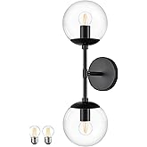 KoKo&Yukina Mid Century Modern Bathroom Vanity Light Matte Black Clear Glass Globe Vanity Light Fixtures Globe Sconce 2-Light