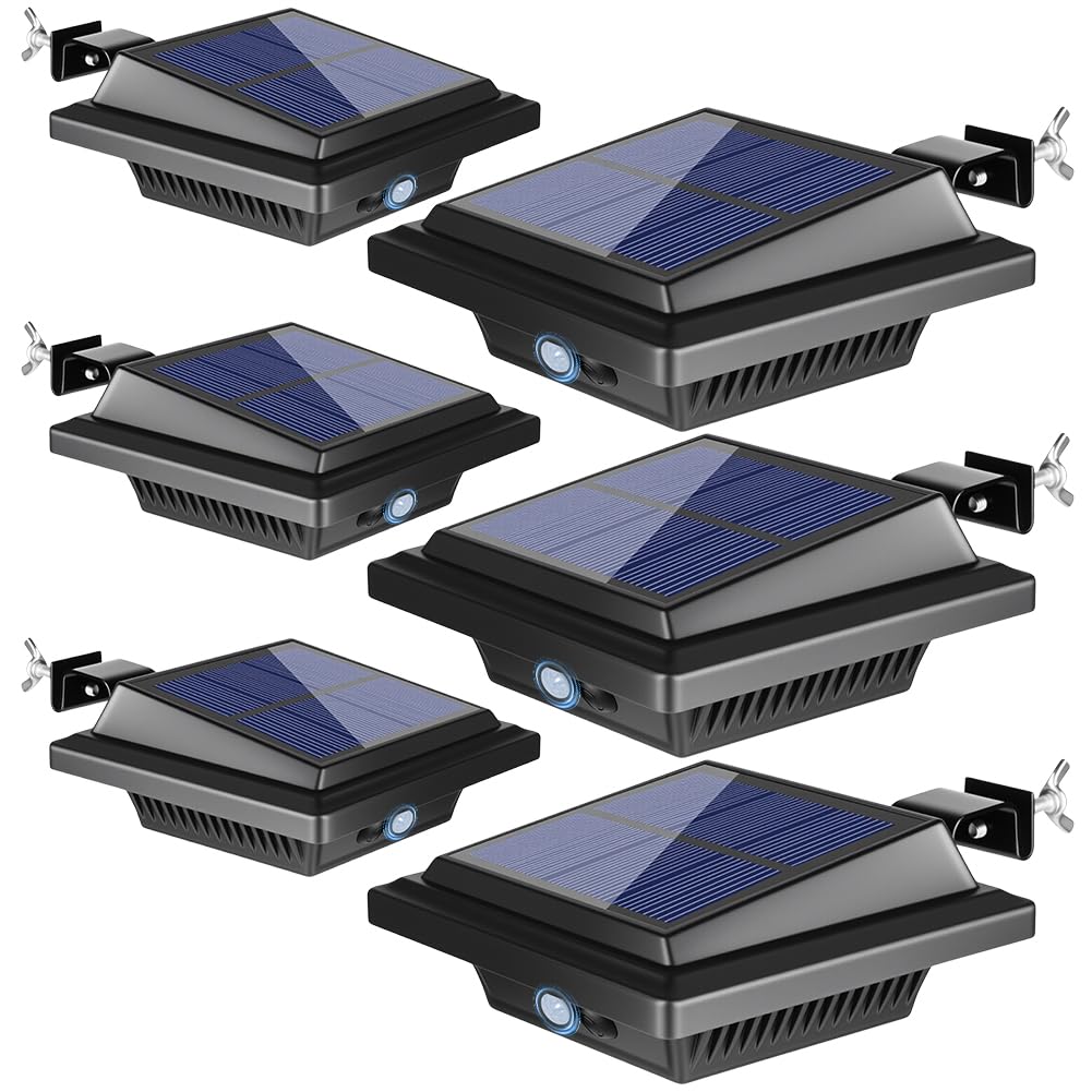BILLION DUO Motion Sensor Solar Gutter Lights, 40 LEDs Solar Powered Garden Outdoor Lights, IP65 Waterproof, Black Solar Security Lamp for Garden,Fence,Wall(6 PCS)