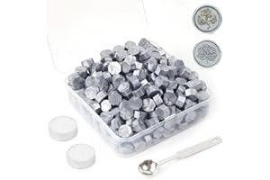 LONBEIIFY 300Pcs Silver Sealing Wax Beads Set for Wax Seal Stamp with Candles and Melting Spoon，Perfect for Christmas Cards, Envelopes, Wedding Invitations, Wine Packages, Letter Sealing (Silver)