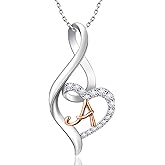 Valentine's Day Gift Initial Necklace for Women Girls, Solid 925 Sterling Silver Heart Letter A-Z Monogram Name Pendant, Personalized Jewelry Anniversary Birthday Gift for Wife Girlfriend Mom Daughter